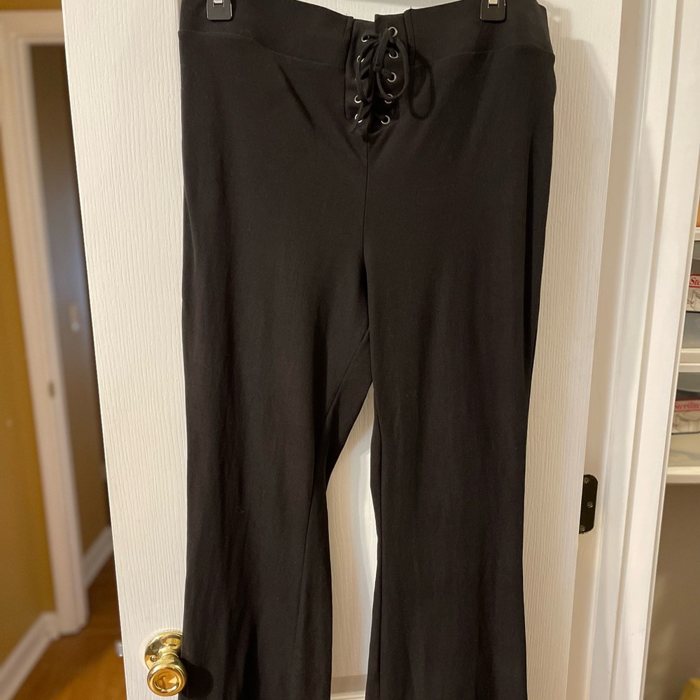 No Boundaries Black Flare Hem Bell Bottom Pants w Tie Up Closure